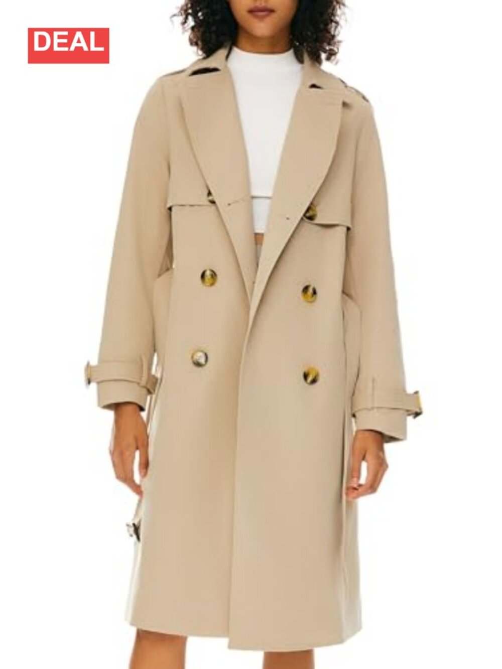 Women's Mid-Length Double Breasted Trench Coat with Belt and Pockets